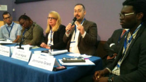 Morgan speaking at the LGBTI commonwealth conference